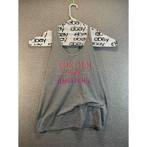 Danskin Now loose sizeXL THE GYM‎ IS MY HAPPY PLACE Tank Top Gray Dri-More